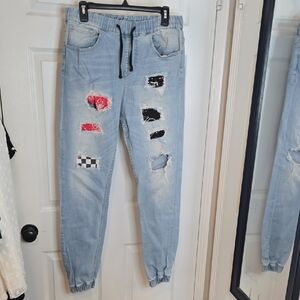 Stylish Distressed Light Blue Jogger Pants